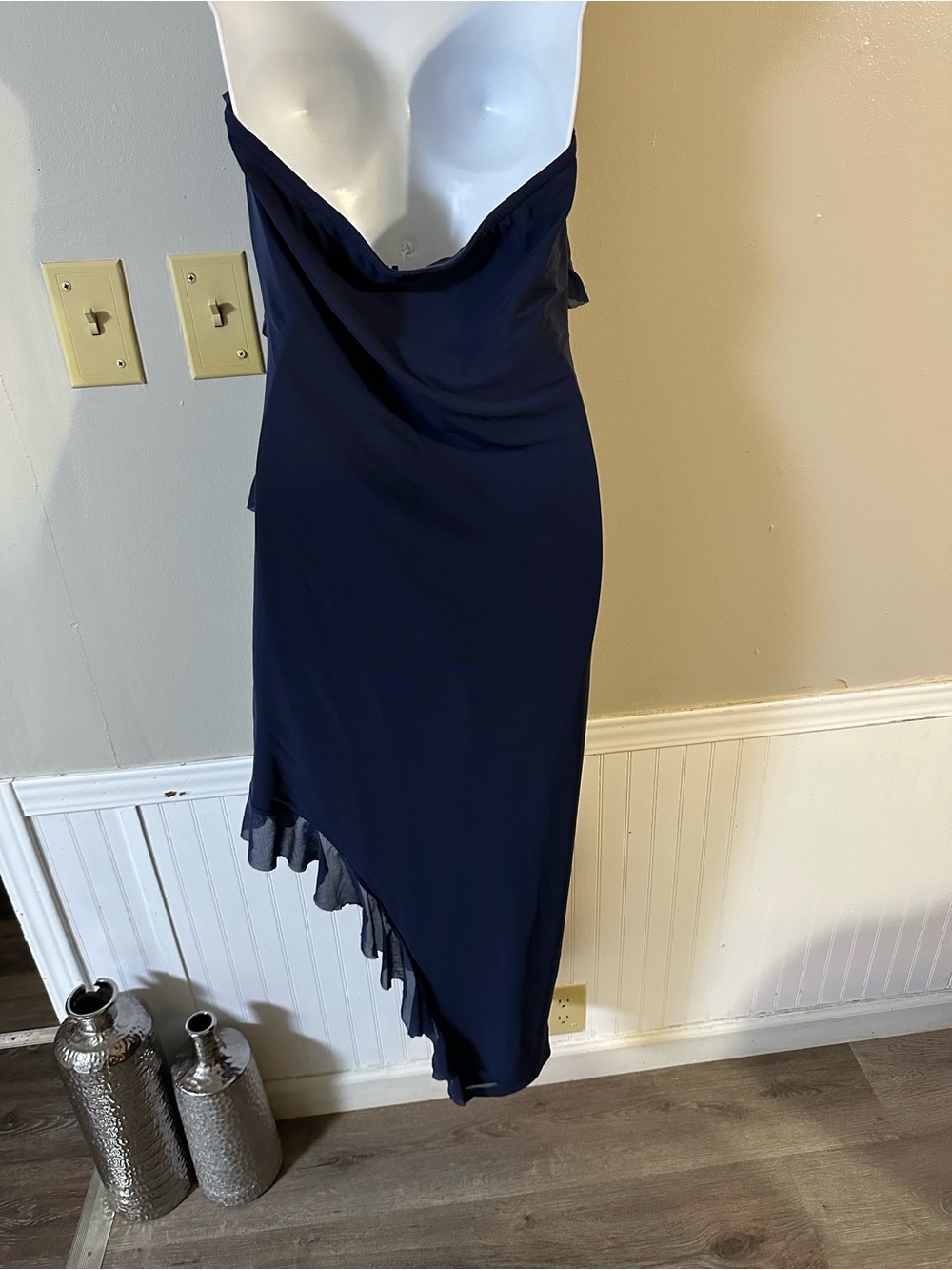 Strapless Navy Ruffle Midi Dress - Picture 7 of 7